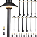 Gardenreet Low Voltage Landscape Path Light, Solid Brass Pathway Light IP65 Waterproof, Hat Shaped 12V Wired, Black LED for Walkway Garden with 3W 270LM 5000K Daylight G4 Bulb (12 Pack)