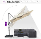 PURPLE LEAF 8 Feet Square Cantilever Umbrella Patio Umbrella with Base Outdoor Umbrella Aluminum with 360-degree Rotation for Garden Deck Pool Patio Beige