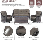 Patio Furniture 4 Piece, All-Weather PE Wicker Outdoor Furniture Set with Coffee Table,Outdoor Patio Furniture with Swivel Rocker Chairs and Outdoor Sofa