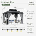 Aoxun 10' X 12' Hardtop Gazebo with Drainage System, Aluminum Outdoor Gazebo with Galvanized Steel Double Roof, Patio Permanent Metal Pavilion and LED Waterproof Hanging Lights, Easy Assemble