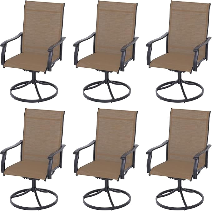 Patio Swivel Dining Chairs Set of 6, Outdoor Metal Chair with Textilene Mesh Fabric Patio Furniture Set Porch Chairs with Metal Rocking Frame for Lawn Garden Backyard