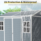 8x6 FT Resin Outdoor Storage Shed with Floor, Windows & Lockable Doors Waterproof All-Weather Garden Shed for Backyard, Patio, and Lawn Equipment Storage, Light Grey