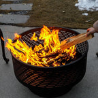 26" Wood Burning Fire Pits with Grill & Lid, Fire Pit Table for Outside with Waterproof Cover & Fire Poker, Outdoor Firepit with Functions for BBQ,Table and Bonfire