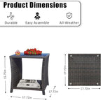 Outdoor Rattan Side Table, Modern Patio End Side Table with Glass Top and Storage Shelf, Wicker Side Table for Yard, Balcony, or Livingroom