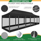 COBIZI 10x30 Heavy Duty Pop Up Canopy with 8 Sidewalls, Commercial Gazebo Party Tent with Mosquito Netting Wall Easy Set Up Outdoor Instant Screen Tent for Backyard, Patio, Garden, Black