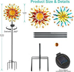 Solar Wind Spinner Metal Sun Decor, Wind Sculptures & Spinners 60.3 in Garden Kinetic Art with Solar Powered Vine String Shining LED Lights for Outdoor Garden Lawn Yard