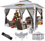 COBIZI 12x12 Pop Up Gazebo On Clearance - Upgrade Easy Up Metal Outdoor Canopy Waterproof - Portable Gazebo with Mosquito Nettings, 4 Ropes 8 Stakes and Carry Bag for Patio Garden(Light Gray)