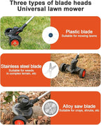 Weed Wacker Eater Cordless Battery Powered Electric Edger Lawn Tool Trimmer String Cordless Whacker Operated Grass Edger Cutter Black-Orange*1 Battery