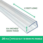 Polycarbonate Greenhouse Panels U Connector Profile - 20 Pieces, 2ft Length, Prevent Dust, Rain & Moisture from Getting into Twin-Wall Greenhouse Panels, Fit 10mm or 8mm Panels (U Connectors 10mm-2ft)