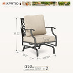 Patio Chairs Set of 2, High Back Outdoor Patio Metal Chairs with 5.75" Thick Cushions for Bistro Balcony Porch Deck and Yard, Beige