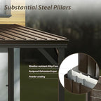 Domi 10'x10' Lean to Gazebo Hardtop, Expandable Wall Mounted Pergola with Gutters & Galvanized Steel Roof, 60MPH Wind Resistance, Outdoor Heavy Duty Metal Awning for Patio, Deck, Backyard - Brown