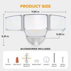 LUTEC 80W Dusk to Dawn Flood Lights Outdoor, 9000LM Super Bright LED Security Light with Photocell, IP65 Waterproof, 5000K Daylight, Hardwired 4 Heads Floodlight for Garage, Yard -2 Pack (White)