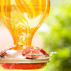 Muse Garden Hummingbird Feeders for Outdoors Hanging, Blown Glass Hummingbird Feeder, Unique Hummingbird Gifts for Women, Garden Backyard Decor, 32OZ, Orange Stripes