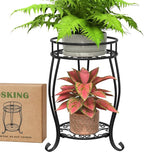 2 Tier Metal Plant Stand Indoor Outdoor , Rustproof Stable Plant Stands Multiple Plant Rack Holder Flower Pot Stand for Living Room Balcony Garden Patio Bedroom (Black, 19.5)