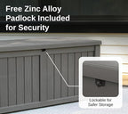EAST OAK Outdoor Storage Box, 120 Gallon Deck Box with Stainless Steel Rods Large Resin Storage Bin for Patio Cushions, Garden Tools, Waterproof and UV Resistant, Lockable, Grey