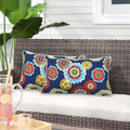 Magpie Fabrics Pack of 2 Outdoor Waterproof Lumbar Rectangular Throw Pillow with Insert 12x20 Inch, Home Decorative Toss Cushion for Patio Garden Car Office (Floral Navy)