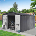 10x12 FT Metal Outdoor Storage Shed & Double Hinged Large Door - Heavy-Duty Shed with Floor, Lockable & Ventilation - Rainproof Windproof Large Utility Garden Shed for Backyard Patio Lawn-Dark Gray