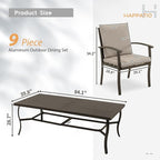 HAPPATIO Aluminum 9 Piece Patio Dining Set - Aluminum Outdoor Dining Set for 8, Patio Dining Table and Chairs Set, Patio Furniture with Table and Chairs (Black)