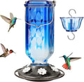 Kingsyard Glass Hummingbird Feeder for Outdoor Hanging, 24 Ounces, 6 Feeding Ports, Bird Nectar Feeder for Garden Décor, Ant Moat Included, Blue