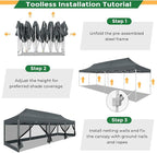 COBIZI 10x30 Heavy Duty Pop Up Canopy Tent with 8 Sidewalls, Commercial Gazebo Party Tent with Mosquito Netting Wall Easy Set Up Outdoor Instant Screen Tent for Backyard, Patio, Garden, Gray
