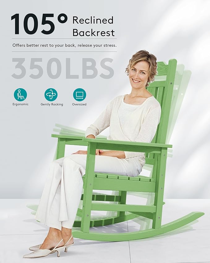 SERWALL Outdoor Rocking Chair Set of 2, Patio Rocking Chairs Set, HDPE Rocking Chair Outdoor for Adults, Heavy Duty Front Porch Rocker, Mint