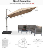 PURPLE LEAF 9' X 12' Left-right Tilting Patio Umbrella Outdoor Swivel Cantilever Umbrella Aluminum Offset Umbrella with Champagne Frame and 360-degree Rotation for Garden Deck Pool, Taupe