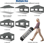 HOTEEL 10x20 Pop up Canopy Tent for Parties, Heavy Duty Easy Setup Tent with 6 Sidewalls, Outdoor Commercial Instant Gazebo for Wedding Event, with Roller Bag & Sand Bags, Grey(Hexagonal Frame)