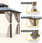 MELLCOM 10'x13' Hardtop Gazebo with Polycarbonate Double Roof, Aluminum Frame Outdoor Gazebo Permanent Pavilion with Curtains and Netting for Patio, Lawn & Garden