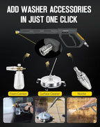 LidoDola 5000 PSI Pressure Washer Gun with Swivel - High Power Washer Gun with 3/8" Male Plug, 5 Nozzle Tips,Features 3 Selectable Lengths,Ergonomic Grip for Car/Driveway/Industrial Cleaning