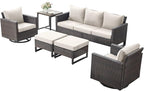 Rilyson Wicker Outdoor Patio Furniture Set - 6 Piece Patio Conversation Set with 2 Swivel Rocker Chairs,2 Rattan Ottoman,1 Couch and 1 Metal Side Table for Outside Porch Deck Backyard(Brown/Beige)