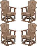 SERWALL Adirondack Swivel Glider Chair, HDPE Swivel Glider Set of 4 for Outdoor, All-Weather Glider Chair for Porch, Balcony, Wood Brown