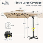 PHI VILLA 10ft Cantilever Patio Umbrella,Outdoor Large Square Umbrellas with 360°Rotation, Heavy Duty Hydraulic Double Umbrella Windproof for Outside, Pool, Deck, Garden, Porch, Beige(No Base)
