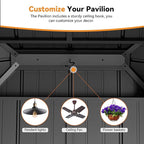 Modern Shade Grill Gazebo 6' X 8', Aluminum BBQ Gazebos with Shelves and Ceiling Hook, Grill Canopy Hardtop with Galvanized Steel Roof, Outdoor Grill Gazebo with Extra-Wide Column Design, Wood-Looking