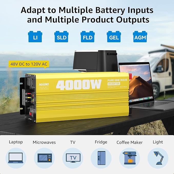 XWJNE 4000W Pure Sine Wave Power Inverter 48V DC to 120V AC Converter with LED Display and Remote Controller for Home, RV, Truck, Off-Grid Solar Power