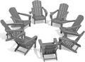 SERWALL Folding Adirondack Chair Set of 8, Adjustable Adirondack Chair with 3 Recline Positions, All Weather HDPE Outdoor Adirondack with Cup Holders, Gray
