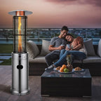 COSTWAY Outdoor Propane Patio Heater, 40,000 BTU Propane Heater with Dancing Flame, Portable Wheels, Stainless Steel Pyramid Floor-Standing Outdoor Heater for Balcony Backyard Garden, Silver