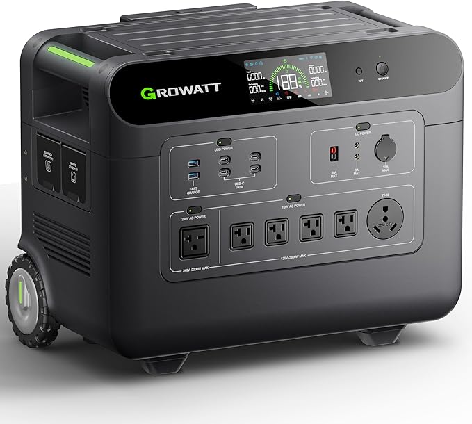 GROWATT Portable Power Station,HELIOS 3600W Electric Solar Generator,3686Wh LiFePO4 Battery,for Home Use,Emergency Whole House Backup Generator,Outdoor Camping,RVs, Power Outages(Solar Panel Optional)