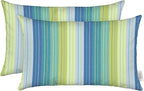 RSH DECOR: Sunbrella Lumbar Throw Pillows Set of 2 | 20" x 12" | Water and Fade-Resistant Performance Fabric | Outdoor Pillow Covers with Down-Alternative Inserts | Seville Seaside