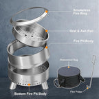Smokeless Fire Pit with Waterproof Bag, 20 Inch Stainless Steel Fire Pits for Outside Wood Burning, Smokeless Firepit Outdoor Bonfire, Removable Ash Pan, Portable for Camping, Backyard