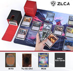 ZLCA Card Deck Box for Trading Cards with 2 Dividers, Card Storage Box Fits 100+ Single Sleeved Cards, PU Leather Strong Magnet Card Deck Case Holder for Magic Commander TCG CCG （Red,Emperor Dragon）