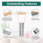 Berry&Bird Garden Bulb Planter with 6 inches Depth Mark, Garden Bulb Transplanter Tool with Wooden Handle, Stainless Steel Soil Release Tool for Transplanting Digging Planting Flowers