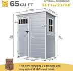 DWVO 5x3FT Outdoor Storage Shed with Fence-Style and Side Windows, Floor, Lockable Doors, Plastic Storage Shed for Backyard and Garden, Gray