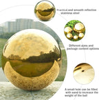 Nerien 8 Inch Gazing Ball, Stainless Steel Garden Mirror Globe, Polished Ornament Sphere, Hollow Floating Reflective Hemisphere, for Home Outdoor Pond Housewarming Swimming Pool Decoration, Gold