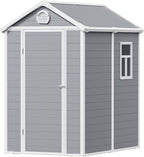 6x4.5 FT Plastic Sheds & Outdoor Storage, UV Resistant Storage Sheds Outdoor with Floor and Window, All-Weather Garden Resin Tool Shed for Lawn Mower, Yard Tools, Bike, Light Grey