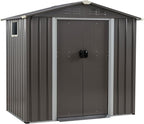 Vongrasig 6x4 FT Outdoor Storage Shed, Metal Garden Shed Clearance with Window and Lockable Door, All-Weather Sloping Roof Tool Shed for Backyard, Patio, Grey