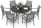 Patio Table and Chairs Set of 6, All-Weather Breathable Textilene Patio Chair with Gourd-Shaped Armrests, 54x54 Round Table with Umbrella Hole, 7 Pcs Metal Frame Patio Dining Set