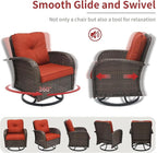 3 Pieces Patio Furniture Set, Outdoor Swivel Rocking Chair Set of 2 with Side Table - 360° Swivel, Thick Cushions, All-Weather Bistro Set for Deck, Porch, Pool(Red, Brown Full-Weave Rattan)