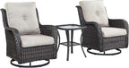 Patio Wicker Chairs Swivel Rocker,3 Pieces Patio Furniture Set with 360 Degree Wicker Swivel Rocking Chairs and Side Table for Garden,Porch,Backyard