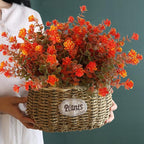 12 Bundles Artificial Outdoor Flowers UV Resistant Fake Plastic Plants No Fade Faux Fall Flowers for Hanging Planter Garden Porch Patio Window Box Wedding Thanksgiving Halloween Decor(Green Orange)