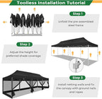 COBIZI 10x30 Heavy Duty Pop Up Canopy with 8 Sidewalls, Commercial Gazebo Party Tent with Mosquito Netting Wall Easy Set Up Outdoor Instant Screen Tent for Backyard, Patio, Garden, Black